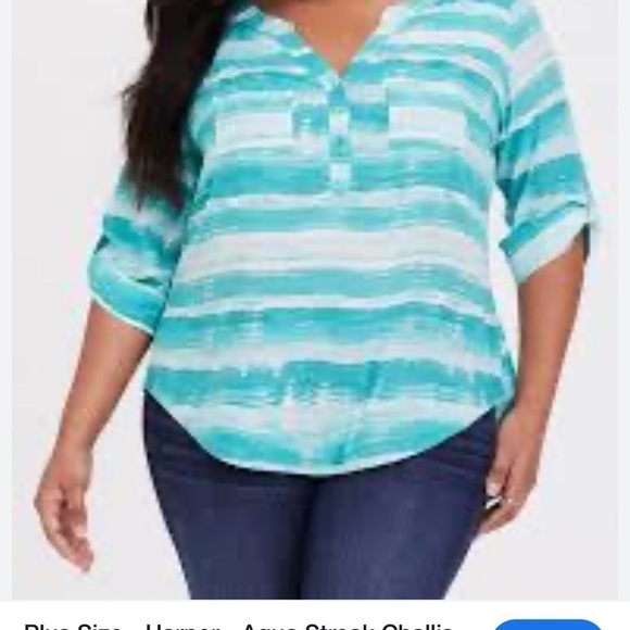 Torrid size 2 Harper - Aqua Streak Challis Blouse - Picture 2 of 9